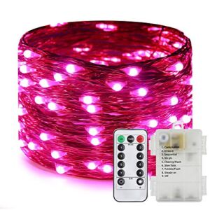 ER CHEN Fairy Lights Battery Operated for Bedroom, Patio, Indoor, Party, Garden, Christmas, 66ft 200 LED Waterproof Copper Wire String Lights with Remote Control Timer (Pink)