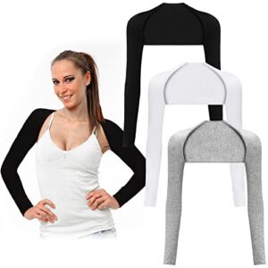 3 Pieces Women Bolero Shrugs Long Sleeve Cropped Cardigan Open Front Ballet Shrug Shoulder Shrug Arm Sleeves Hijab Accessories One Size, Black, Gray, White