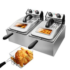 WantJoin Commercial Deep Fryer with Visible Window Deep fryer 2500W 12L （6L* 2)2* 5.7QT Stainless Steel French Fry Double Deep Fast Fryer with 2 Baskets,Commercial Restaurant,Fast Food Restaurant