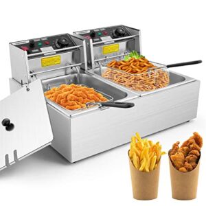 Electric Deep Fryer, 20.7QT Commercial Deep Fryer with 2 x 6.35QT Baskets Stainless Steel Countertop Oil Fryer with Temperature Limiter and Over Current Protection for Home Kitchen and Restaurant