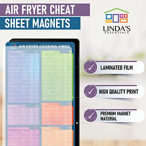 Air Fryer Magnetic Cheat Sheet Set by Linda’s Essentials – Air Fryer Cooking Times Chart Magnet, Quick Reference Guide For Cooking and Frying, Air Fryer Cooking Times Chart & Kitchen Conversions, Includes Over 100 Foods (Includes 3 Magnets) | The Storepaperoomates Retail Market - Fast Affordable Shopping