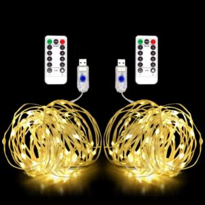 Fairy Lights USB Plug in, 2 Pack×33ft LED String Lights with Remote, 8 Modes Fairy String Lights , Christmas Lights Indoor Outdoor, Twinkle Lights for Bedroom, Party,Garden,Tree (Warm White)