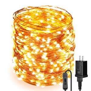 Moobibear Ultra Long LED String Lights 164ft 500 LEDs Copper Wire Lights, UL Listed Plug in Warm White Fairy Lights with ON/Off Switch for Bedroom Patio Wedding Party Valentines Day Decor