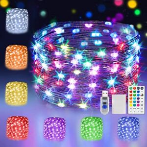 16 Colors Changing Fairy String Lights USB Powered with Remote Control, 33ft 100 RGB LED Bright Silver Wire Firefly Lights for Christmas Tree Wedding Party Indoor Garden Patio Holiday Outdoor Décor