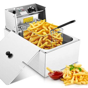 Electric Deep Fryer with Basket & Lid, 1500W 6.3QT Electric Deep Fryer with Temperature Control Countertop Frying Machine for for Commercial and Home Use