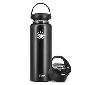 DIONE Water Bottle 40 oz. Flask Double Wall Stainless Steel & Vacuum Insulated (Black) Sport Hydro Container for Home, Office, School, Outdoor Camping (Standard Mouth / Leak Proof / BPA Free Cap)