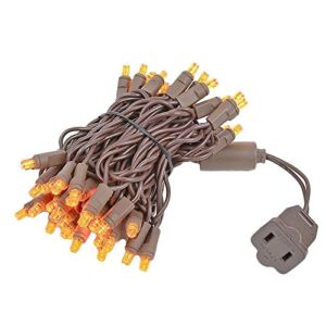 Novelty Lights Amber LED Christmas String Lights – UL Listed Indoor/Outdoor Light Set w/ 50 Mini Bulbs for Christmas Tree, Patio, Wedding Decor, and More – (Brown Wire, 11′ Long)