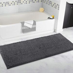 ITSOFT Plush Microfiber Long Runner – Non Slip Soft Bathroom Rug, Absorbent Machine Washable Chenille Bath Mat | Quick Dry Carpet, Great for Bath, Shower, Bedroom, or Door Mat (Charcoal Gray, 47×21)