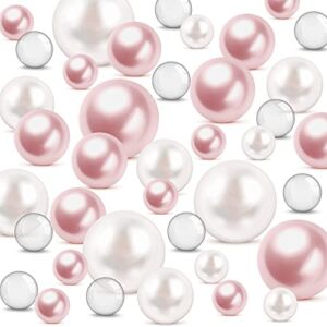 200 Pieces Floating Pearl for Vase Filler and 5000 Transparent Water Gels No Hole Floating Pearls Floating Beads for Wedding Centerpiece Home Table Decor(Pink, Beige)