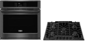 Frigidaire 2-Piece Kitchen Package with FGEW3065PD 30″” Electric Single Wall Oven in Black Stainless Steel and FGGC3047QB 30″” Natural Gas Cooktop in Black