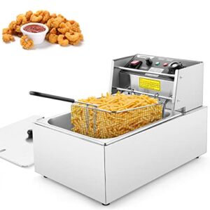Deep Fryer for the Home with Basket and Lid, 1500W Electric Fryer with Temperature Control, Stainless Steel Countertop Oil Fryer for French Fries, Chicken, Fish, Donuts, Wings — 6.34QT/6L