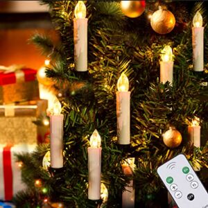 JOSU 12PCS Christmas LED Window Candles, Battery Operated Flameless Taper Christmas Candles Light with Remote Timer/Clips, Warm White Light for Home Indoor Outdoor Christmas Trees Decor