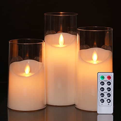 5plots 3”x 5”6”7” Pure White Flameless Flickering Candles, Unbreakable Glass Battery Operated LED Pillar Radiance Candles with Remote Control and Timer, Set of 3 | The Storepaperoomates Retail Market - Fast Affordable Shopping
