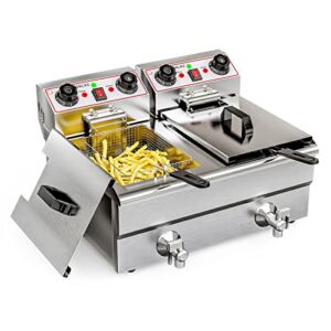 Oarlike Commercial Deep Fryer Electric Deep Fryer with 2 Baskets Large Countertop Stainless Fish Fryers for the Home with Drain and Filter