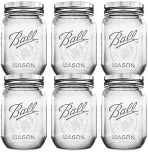 Regular Mouth Mason Jars 16 oz Bundle with Non Slip Jar Opener brand BHL Jars Set of 6 – 16 Ounce Size Mason Jars with Regular Mouth – Canning Glass Jars with Lids, Heritage Collection