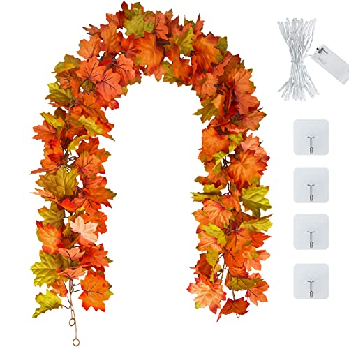 2Pack Fall Garland Fall Decorations for Home, Fall Leaves Garland & 9.8Ft 30LED String Lights, Autumn Artificial Vine Thanksgiving Maple Leaf Garland Decor for Fireplace Outdoor Indoor Halloween Party | The Storepaperoomates Retail Market - Fast Affordable Shopping