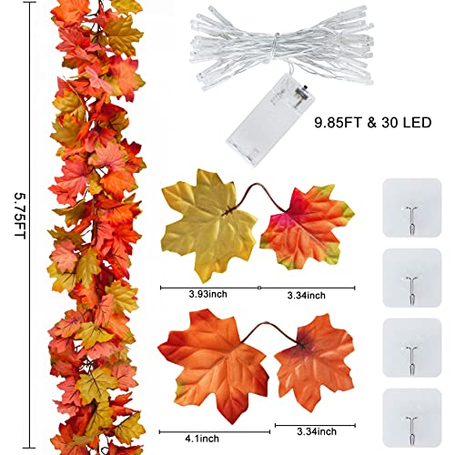 2Pack Fall Garland Fall Decorations for Home, Fall Leaves Garland & 9.8Ft 30LED String Lights, Autumn Artificial Vine Thanksgiving Maple Leaf Garland Decor for Fireplace Outdoor Indoor Halloween Party | The Storepaperoomates Retail Market - Fast Affordable Shopping
