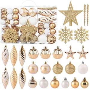 100ct Christmas Ball Ornaments Set – Assorted Shatterproof Hanging Tree Ornament Set with Reusable Hand-held Gift Package for Xmas Tree Holiday Party and Home Decor (Gold)
