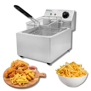 Chef’s Supreme Home Kitchen Single 10Ib Basket Countertop Fryer with Lid, Stainless Steel Body with Removable Heating Element,120V.