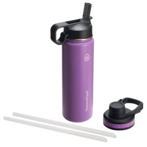 Thermoflask Double Stainless Steel Insulated Water Bottle with Two Lids, 24 Ounce, Plum