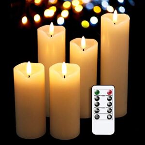 Eldnacele Flameless Flickering Candles with Remote Timer, 3D Wick Real Wax Battery Operated Pillar Candles Set of 5 for Home Wedding Party Christmas Holiday Decoration