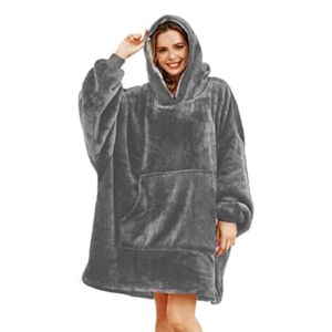 Oversized Sherpa Blanket Hoodie, YUGVYOB Wearable Blanket Warm & Fuzzy, Sweatshirt with Gaint Pocket for Men, Women, Teens, Grey