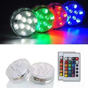 Submersible LED Lights Waterproof Underwater Lights 2.8inch Battery Powered Remote Controlled Color Changing Tea Lights Small LED Lights for Party Pond Pool Wedding Halloween Christmas (2 Pack)
