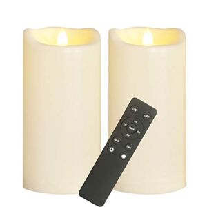 Outdoor Waterproof Large Flameless LED Candles with Remote Timer Battery Operated Plastic Big Pillar Candles for Garden Patio Home Wedding Party Decorations Flickering Electric Lights 4”x8” 2 Pack
