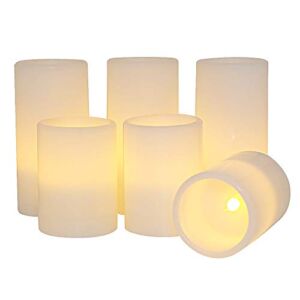 Eldnacele Flameless Flickering Candles Battery Operated Real Wax White Color with 8 Hours Timer for Christmas Home Decoration and Parties Set of 6(3″ x4, 3″x6″)