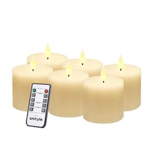 smtyle Flameless Pillar Candles Pack of 6 Led Candles with Battery Operated Realistic Fire Nice Atmosphere Relax Your Mind Ivory