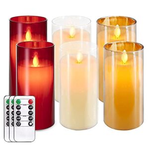 5plots 3″ X 6″ Flickering Flameless Candles Battery Operated LED Pillar Candles with Remote and Timer, Set of 6 ( White, Gold, Red )
