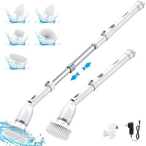 Homyeko Electric Spin Scrubber for Bathroom, Scrubber Cleaning Brush, Shower Scrubber with Long Handle, Power Scrubber Brush for Tub, Floor, Car Wheel, Tile Cleaning, 5 Replaceable Brush Heads
