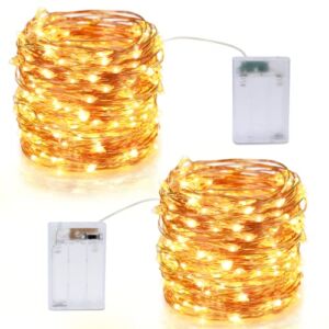 Blingstar Fairy Lights Battery Operated String Lights 2Pack 33Ft 100LED Copper Wire Christmas Lights Warm White Firefly Lights for Indoor Birthday Wedding Party Room Decor, 2Modes: Steady On & Twinkle