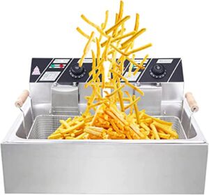 Commercial Deep Fryer with Basket, 3400W Electric Deep Fryers Stainless Steel Countertop Oil Fryer 23.26QT/22L Large Capacity for Commercial Home Use with Temperature Limiter (22L)