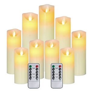 Aku Tonpa Set of 9 Pillar Real Wax Flameless LED Battery Operated Electric Flickering Candles with Remote Control Timer for Wedding Birthday Christmas Decorations