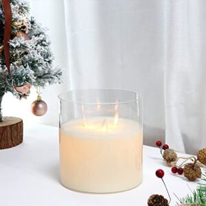 JHY DESIGN Large 3-Wick Glass Flameless Candles 6”High Battery Operated Dancing Flame Flickering LED Pillar Candles with 6-Hour Timer Feature Moving Wick Large Candle for Home Wedding Party Festival