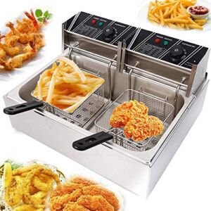 5000W 12L Single Tanks Electric Countertop Deep Fryer Commercial Stainless Steel Large Capacity Fryer Tabletop Restaurant kitchen Frying Machine with 2 Basket