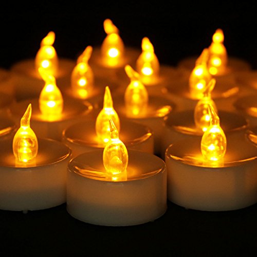 Youngerbaby 24pcs Amber Yellow Battery Operated LED Tea Lights Candles with Timer -Flickering 6 Hours on and 18 Hours Off in 24 Hours Cycle for Outdoor, Indoor Decorations Wedding Party | The Storepaperoomates Retail Market - Fast Affordable Shopping