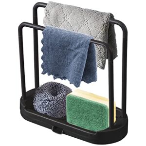 Kitchen Sink Caddy Rack Tray Organizer Stand for Sponge, Dish Cloth, Rag, Brush, Scrubber Storage and Organization (Black)