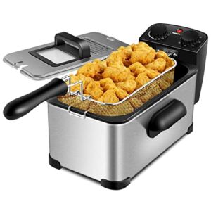 Mayjooy Deep Fryer, 3.2 Qt Compact Deep Fryer w/View Window, Removable Oil Container, 12 Cups Frying Basket, Adjustable Temperature & Timer, 1700W Electric Stainless Steel Deep Fryer