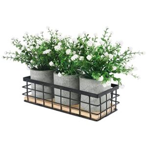3 Potted Artificial Plants Flowers for Home Decor Indoor, Centerpiece Table Decorations for Dinning Room, Table Centerpiece Decor for Coffee Table Dining Living Room Kitchen Bath, White