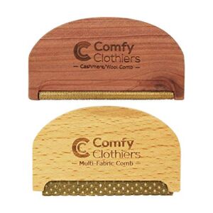 Comfy Clothiers Cedar Wood Cashmere Comb & Beech Wood Sweater Shaver Comb Combo Pack (One of Each Type) – Multi-Fabric Shaver Removes Pills, Fuzz and Lint from Garments