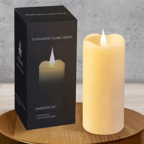 TECHLONG Flickering Flameless Candles with 3D Moving Flame, Last 1000+ Hours Battery Operated Candles with Timer, Ivory Real Wax Pillar Electric LED Candle for Wedding Christmas Party/3″ x 8″ | The Storepaperoomates Retail Market - Fast Affordable Shopping
