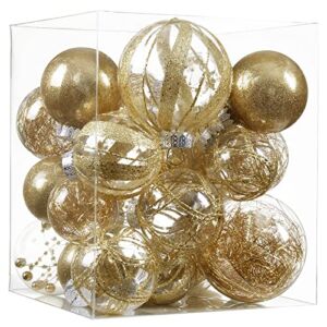 Clear Christmas Ball Ornaments,24ct Shatterproof Plastic Decorative Christmas Ornaments Hanging Xmas Tree Baubles Set with Stuffed Delicate Glittering Decorations for Holiday Party Home Decor(Gold)