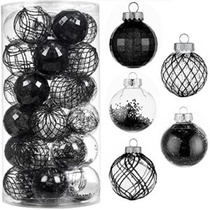 30ct Christmas Ball Ornaments-60mm/2.36″ Shatterproof Clear Plastic Xmas Balls Baubles Set with Stuffed Delicate Sparkling, Hanging Christmas Tree Decorations (Black)