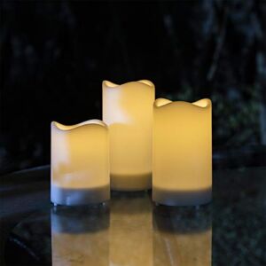 Solar Candles Outdoor Waterproof, ZHONGXIN Flameless Warm White Flickering Rechargeable Battery LED Candle Lights, 3inch Diameter Electric Pillar Candles for Home Garden Window Lantern Décor-Set of 3