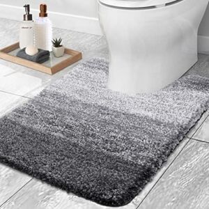 OLANLY Luxury Toilet Rugs U-Shaped, Extra Soft and Absorbent Microfiber Bathroom Rugs, Non-Slip Plush Shaggy Toilet Bath Mat, Machine Wash Dry, Contour Bath Rugs for Toilet Base, 20×24, Grey