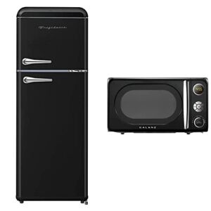 Frigidaire EFR756-BLACK EFR756, 2 Door Apartment Size Retro Refrigerator with Top Freezer, Chrome Handles, 7.5 cu ft, Black & Galanz GLCMKA07BKR-07 Microwave Oven, Retro Black, 0.7 cu ft