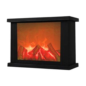 Fireplace Lanterns Decorative Flameless Portable Led Lantern Battery Operated and USB Operated 6 Hours Timer Included Indoor/Outdoor( No Heater Function Black Rectangle Size:11×4.7×8 Inch)