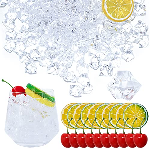 220 Pack Fake Ice Cubes Lemon Slice Cherries Set – Irregular Artificial Acrylic Ice Rocks – Clear Ice Crystals Crushed Ice Lifelike Photography Prop Vase Fillers for Home Decors Wedding Centerpiece | The Storepaperoomates Retail Market - Fast Affordable Shopping